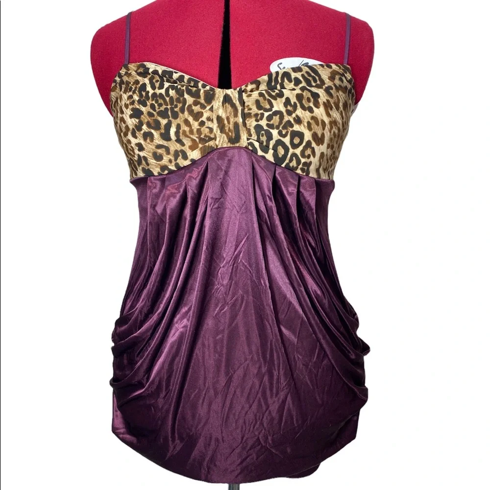 Vintage Satin Leopard Purple Baby Doll Lingerie Chemise Slip Pajama Dress Medium - Picture 1 of 12